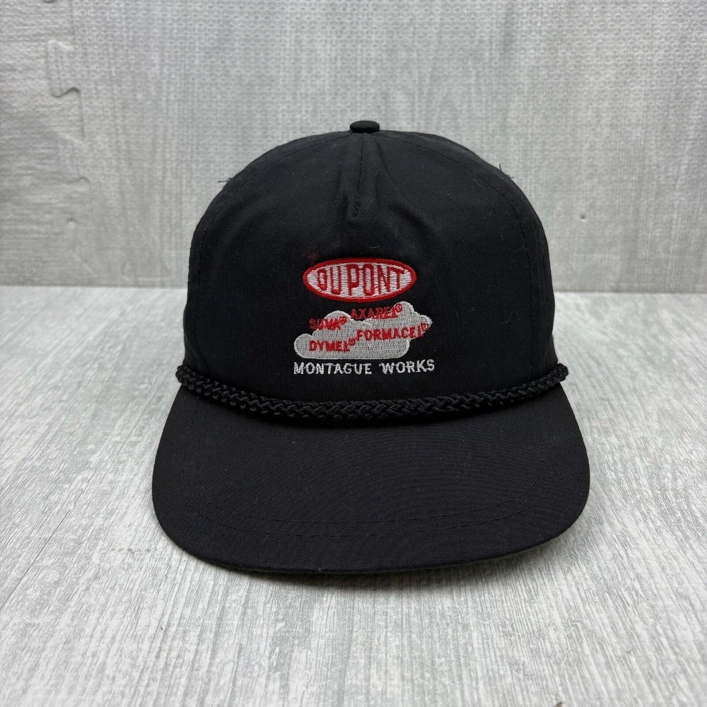 Vintage Dupont Hat Cap Strap Back Black Rope Montague Michigan Plant NASCAR